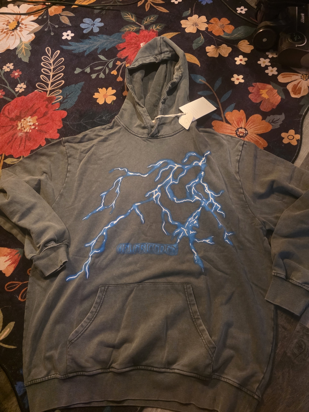 Aelfric Eden Gray Pullover Hoodie with Electric Blue Lightning